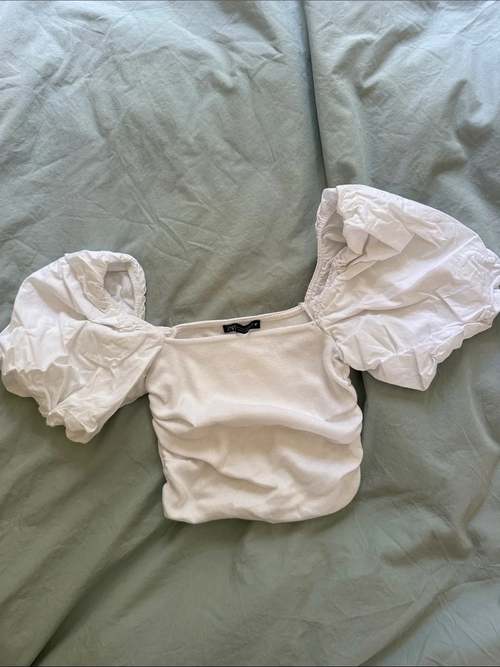 Zara White Puff Sleeve Top